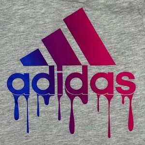 Girls Adidas Gray Drip Logo T-Shirt Size Small 7/8 Short Sleeve Cotton Blend